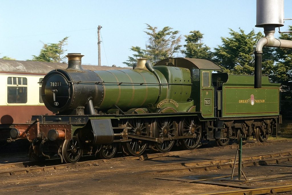 Ditcheat Manor 7821 in Great Western green beside a water column